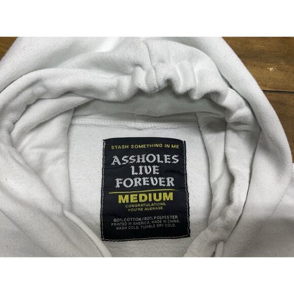Assholes*s Live Forever Hoodie Medium White Graphic Pullover Sweater - Picture 4 of 8